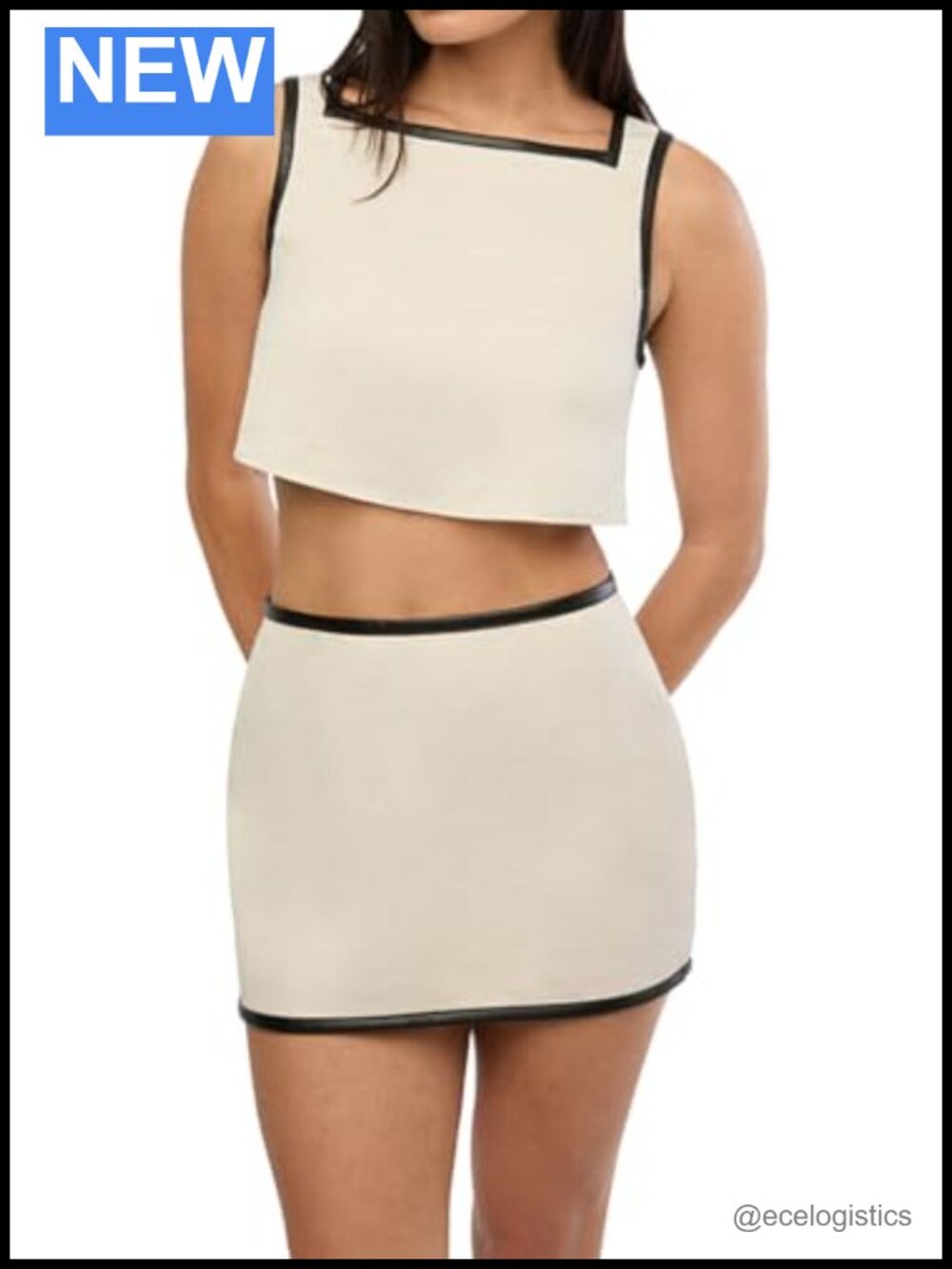 WEWOREWHAT Leather Trim Cropped Tank Top